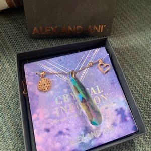 14k plated rose gold expandable chain w crystal and 2 charms